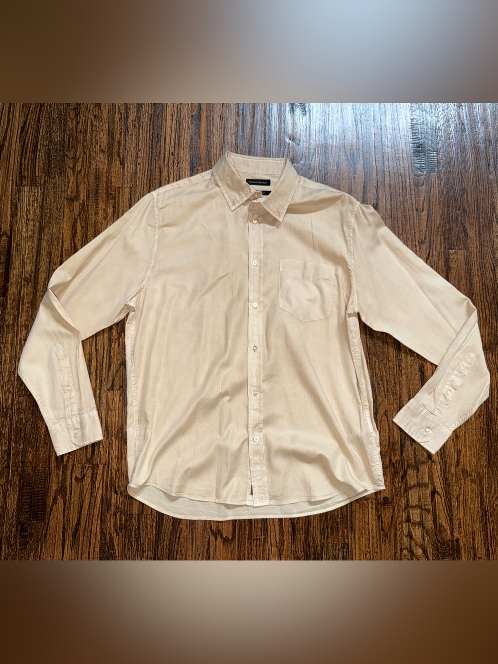 Banana Republic Untucked Slim Fit Button-Up Casual Shirt Beige Tan Size Large